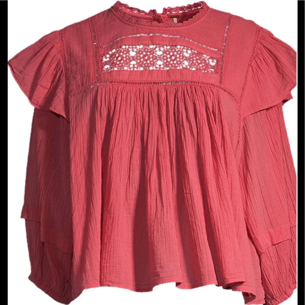 Free People Laura Western Eyelet Lace Flor E Mayo Blouse